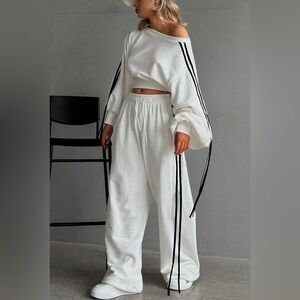 Elegant White Joggers with Black Stripes